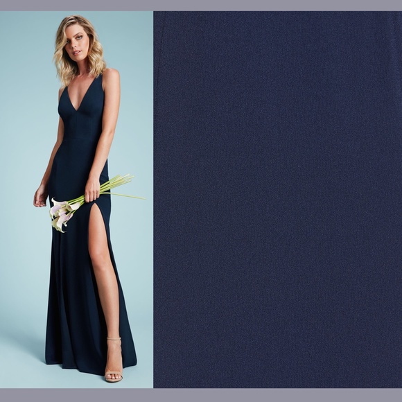 NWT Dress the Population [ Small ] Iris Slit Crepe‎ Gown in Midnight Blue - Picture 5 of 15